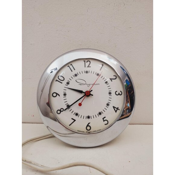 Vintage Mid Century Chrome Wall Clock Wafer Wall clock Kitchen clock - Vintage - Picture 10 of 10